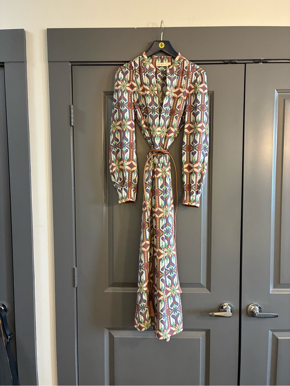 Tory Burch & CH Carolina Herrera Multicolor Geometric Long Sleeve Midi Dress